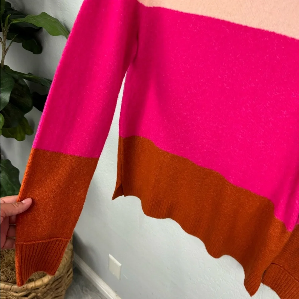 J Crew Colorblock Soft Wool Blend Sweater Pink Orange AR387